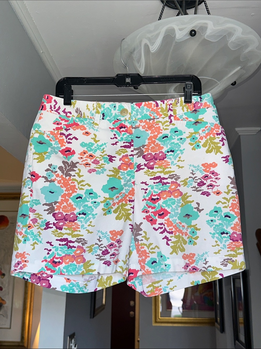 Lands' End White Floral Multicolor Shorts Sz 8